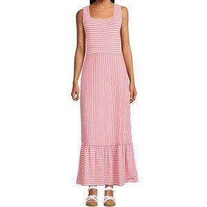 New Lands' End  maxi dress sz 2X 20-22 women plus size red stripes sleeveless